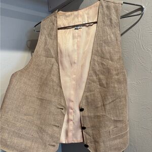 Brooks Brothers Vintage Women's Light Brown Linen Vest With Silk Lining Size M